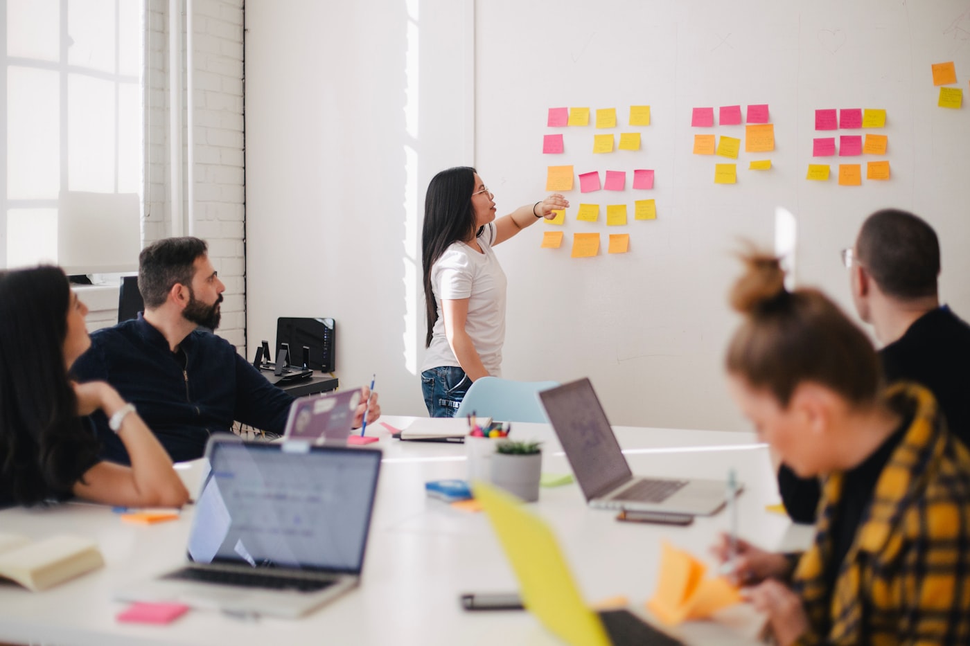 Sales team reviewing a plan in a conference room